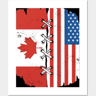 Proud Canadian American Heritage // Canada & USA Flags Posters and Art